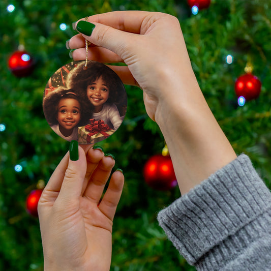 African American Children Christmas Ceramic Ornament, 4 Shapes