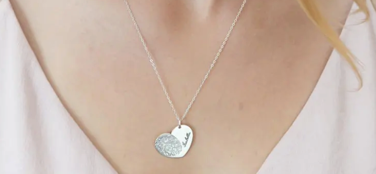Personalized Fingerprint Necklace Custom Heart Necklace Name Necklace Memorial Gift Christmas Gift Valentines Day Gift