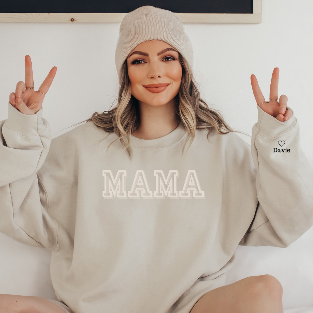 Personalized Mama Sweatshirt with Kid Names on Sleeve - The Ultimate Gift for Every Mom | Pretty Pink Laser Personalized Mama Sweatshirt with Kid Names on Sleeve|Mothers Day Gift|Birthday Gift for Mom|New Mom Gift|Minimalist Cool Mom Sweater anniversary gift,baby shower gift,cool mom sweater,first mothers day,gift for her,gift for mom,mama crewneck,mama shirt,mama sweatshirt,mom kids name sleeve,mothers day gift,new mom gift,new mom gifts