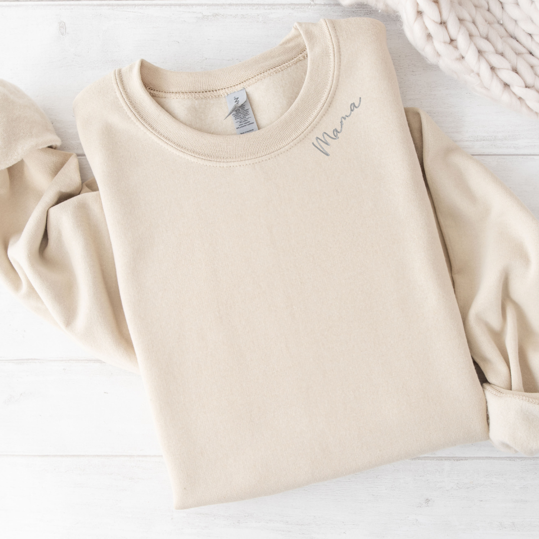 Mama Embroidered Sweatshirt, Custom Mama Shirt With Kids Names, Heart On Sleeve, Pregnancy Reveal Hoodie Gift For New Mom, Mother's Day Gift|New Mom Gift|Minimalist Cool Mom Sweater