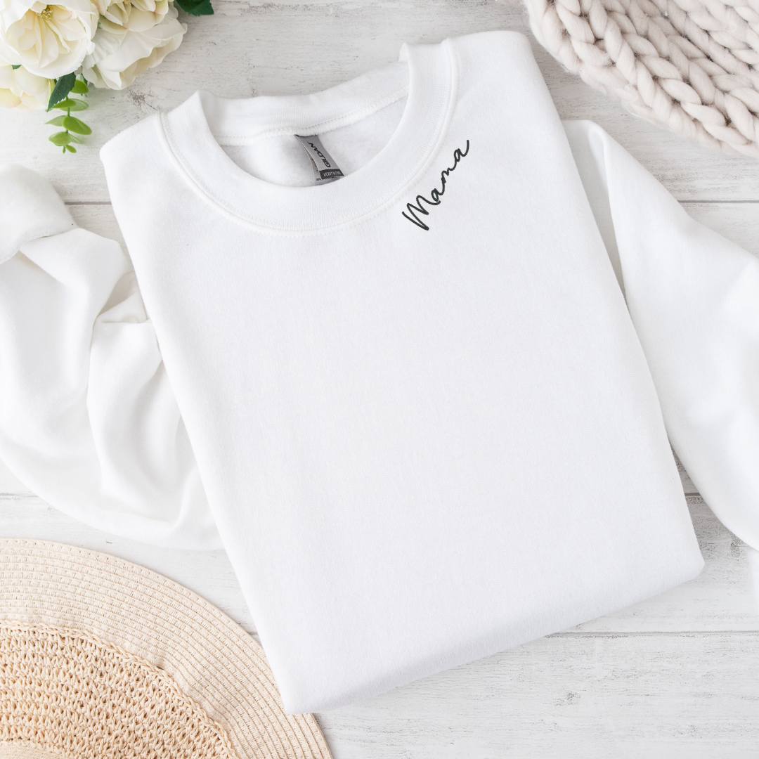 Mama Embroidered Sweatshirt, Custom Mama Shirt With Kids Names, Heart On Sleeve, Pregnancy Reveal Hoodie Gift For New Mom, Mother's Day Gift|New Mom Gift|Minimalist Cool Mom Sweater