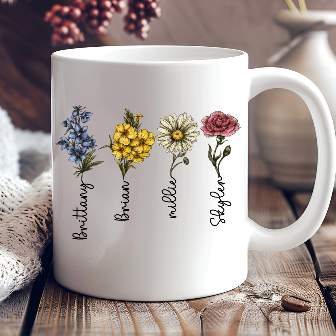 birth flower mug, birth month flower, custom flower mug, custom mom gift, custom mom mug, mother's day gift, mothers day gift, mothers day mug, personalized mom mug, personalized plant, plant lover gift, plant mom gift, plant mom mug