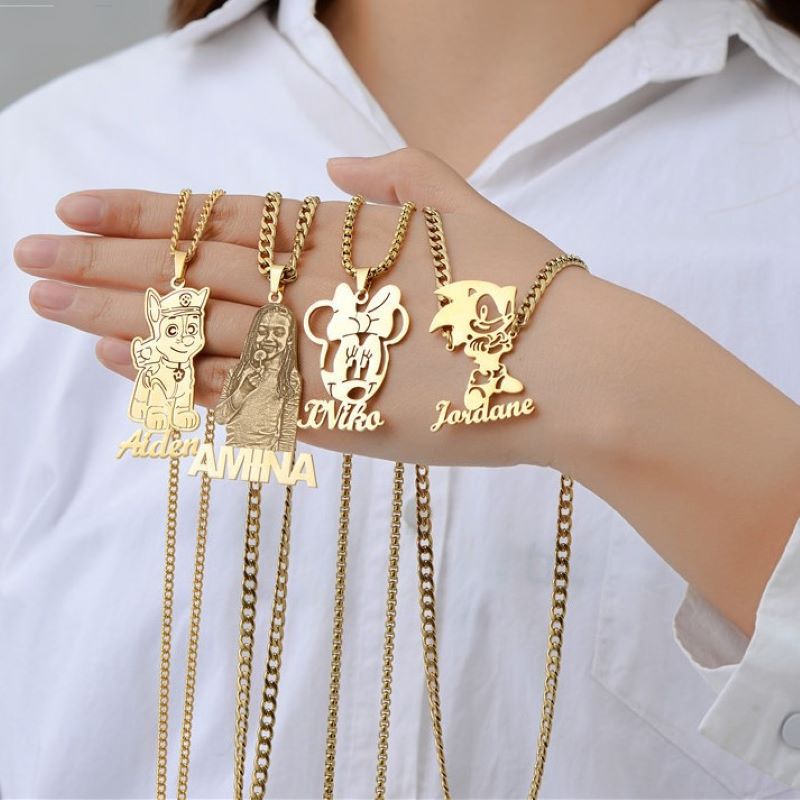 Stainless Steel Cartoon Character Pattern Necklace Custom Name DIY Creative Nameplate Pendant