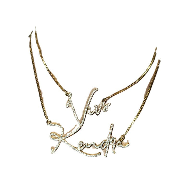 Stainless Steel English Letter Personalized Crystal Handwritten Name Necklace