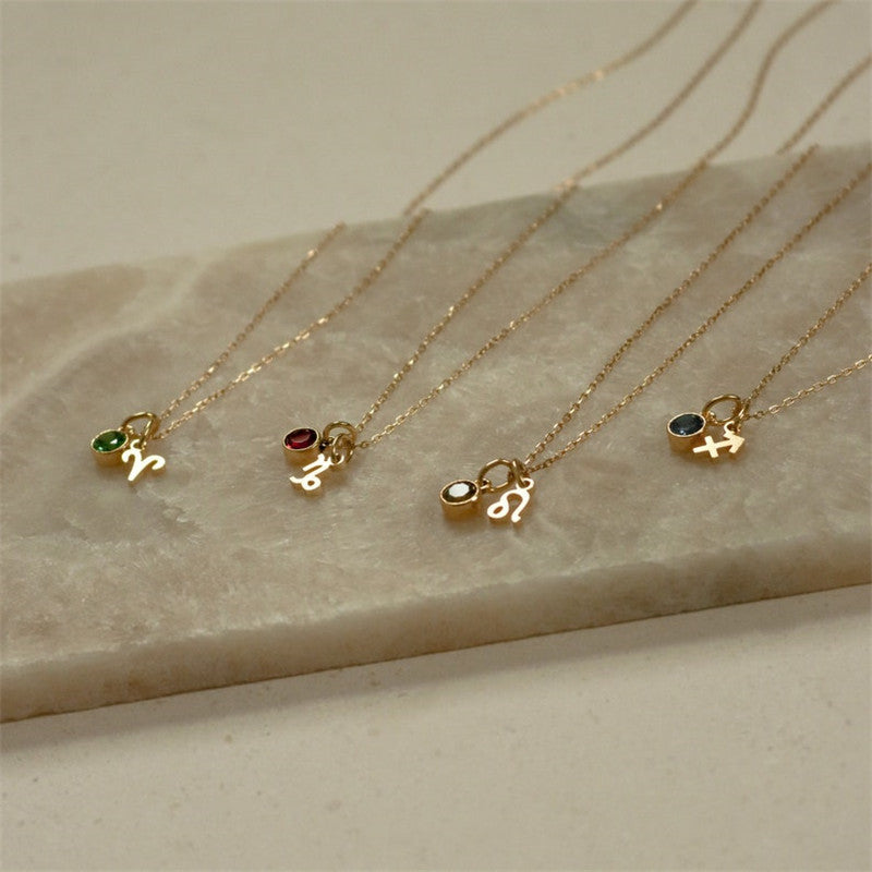 Women's Twelve Constellation Birthstone Necklace Custom Zodiac Sign Birthstone Pendant Ideal for Astrology Enthusiasts