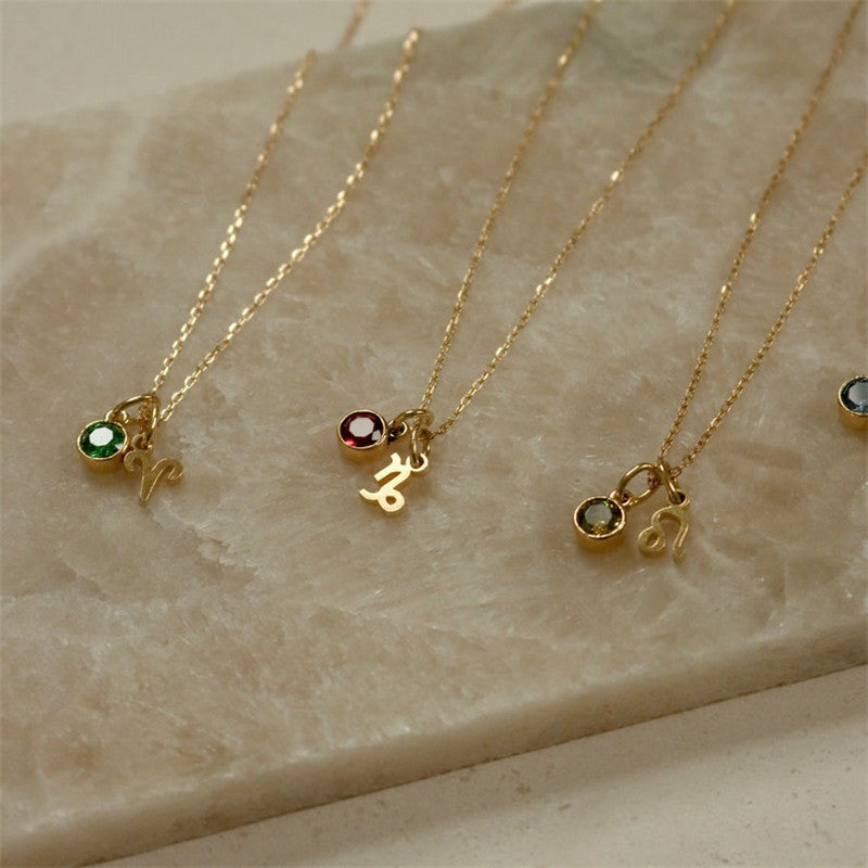 Women's Twelve Constellation Birthstone Necklace Custom Zodiac Sign Birthstone Pendant Ideal for Astrology Enthusiasts