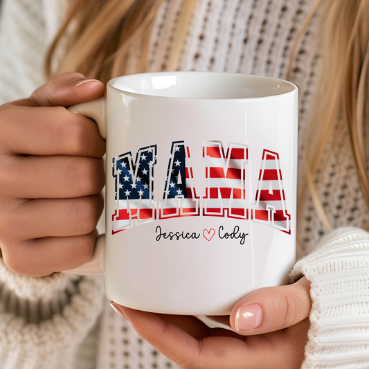 4th of July mug, Personalized Mom Mug, USA retro comfort, Patriotic coffee cup, Custom USA mug, Kids name mug, Independence Day cup, USA logo mug, American pride mug, Custom patriotic mug, Family name mug, Moms American mug, Celebrate USA mug