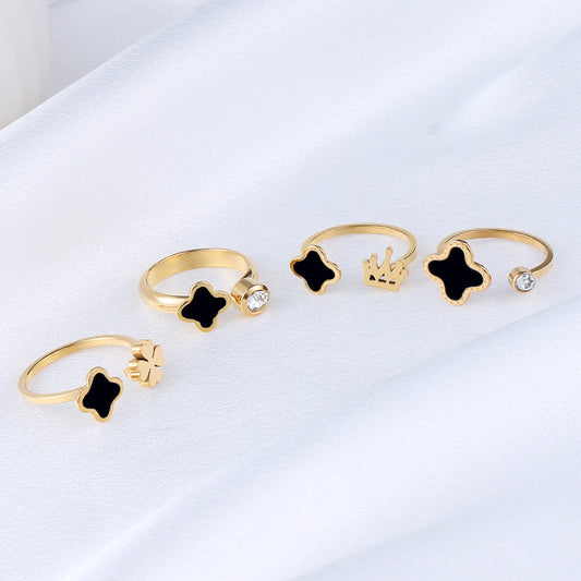 Elegant Gold Clover solitaire Ring Perfect Travel Cocktail Jewelry Faux Diamond Accent
, moissanite faux, travel ring set, shiny accessory, solitaire elegance, silver-toned look, oval ring faux, ring statement