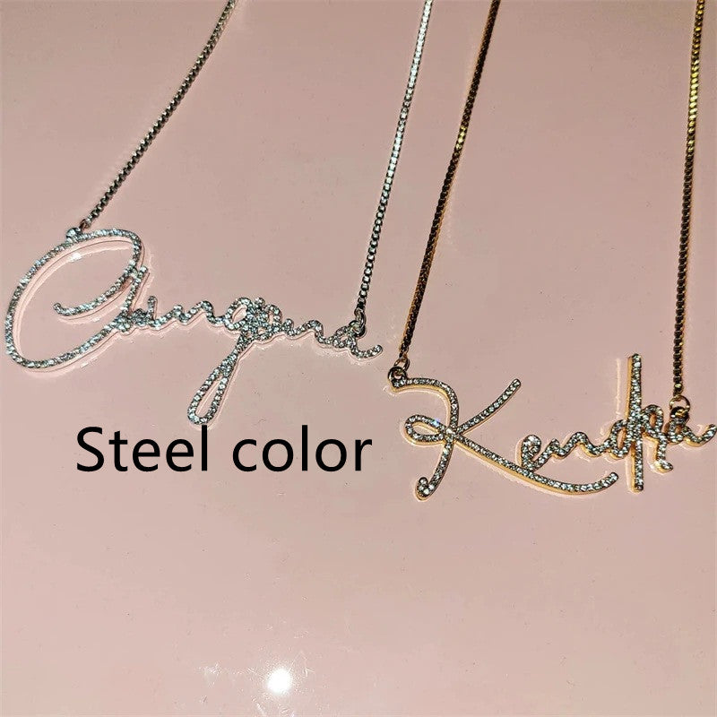 Stainless Steel English Letter Personalized Crystal Handwritten Name Necklace